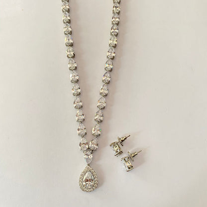 Diamond Silver Plated Sleek Necklace Set