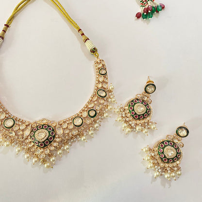 Gold Plated Drop Pearl Moissanite Necklace Set