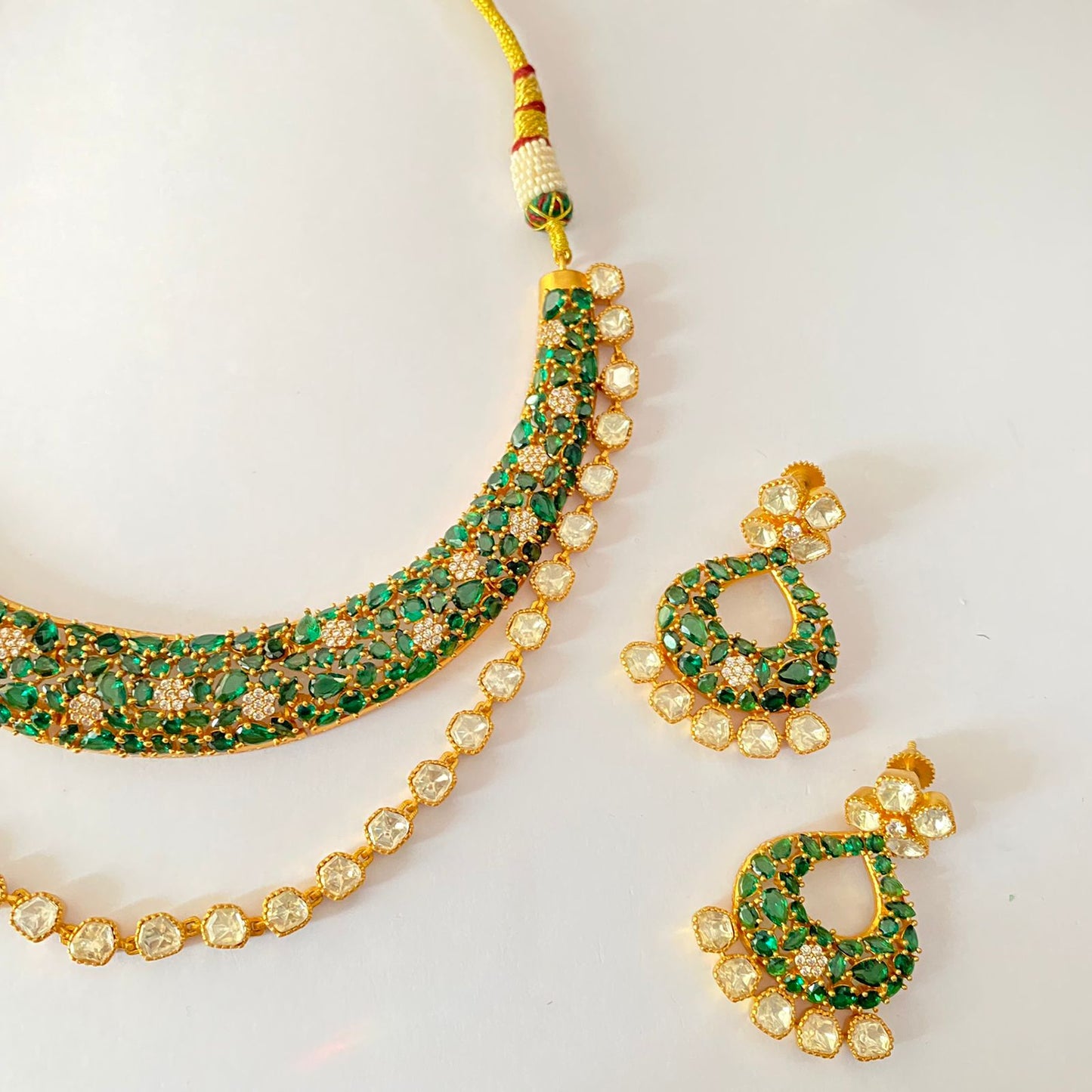 Moissanite Gold Plated Green Necklace Set