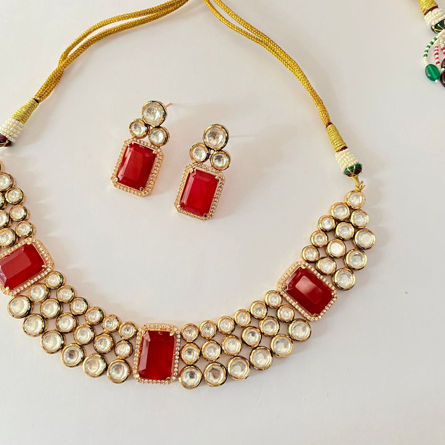 Kundan Gold Plated Ruby Necklace Set