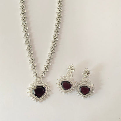 Silver Plated Dark Purple Sleek Necklace Set