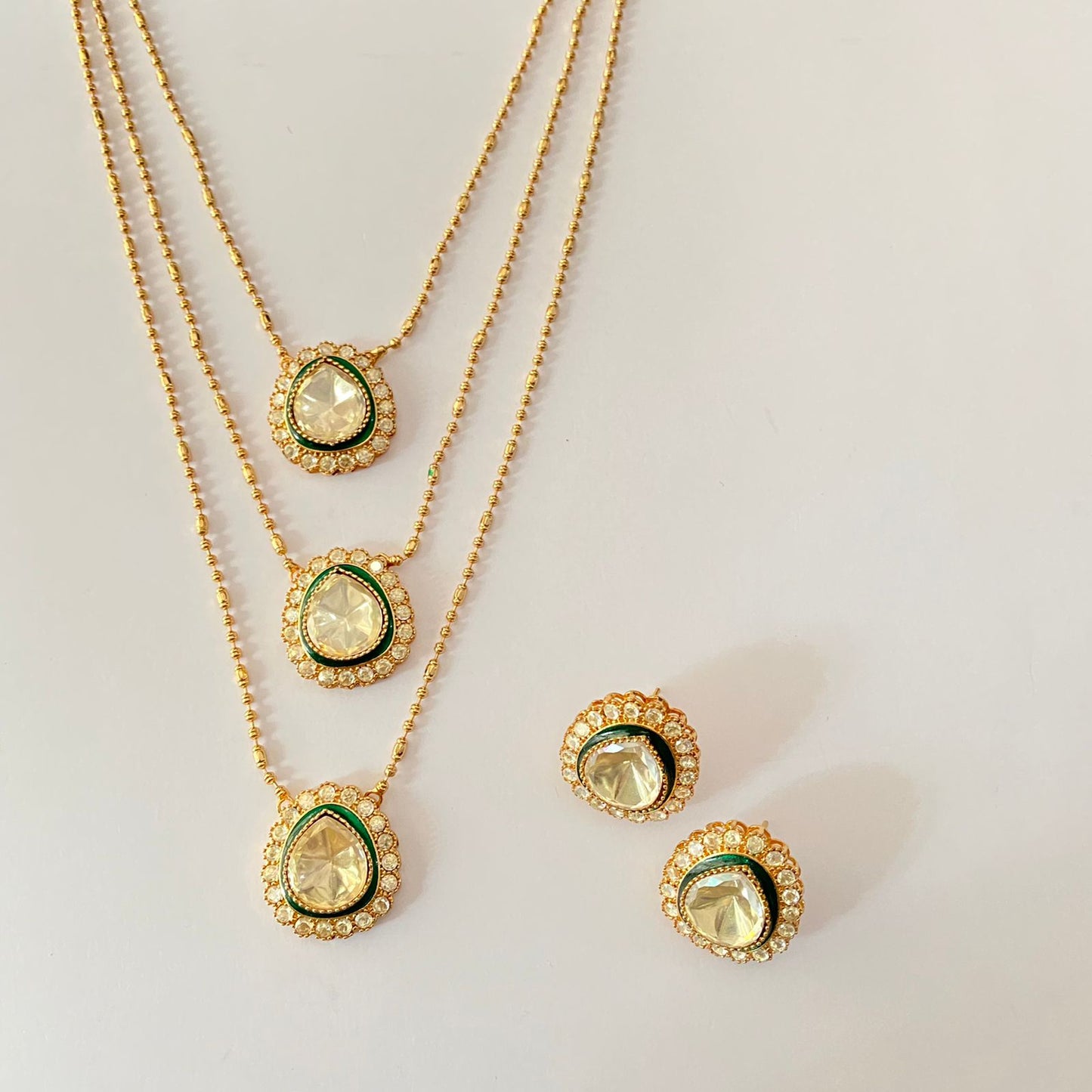 Three Line Polki Necklace Set