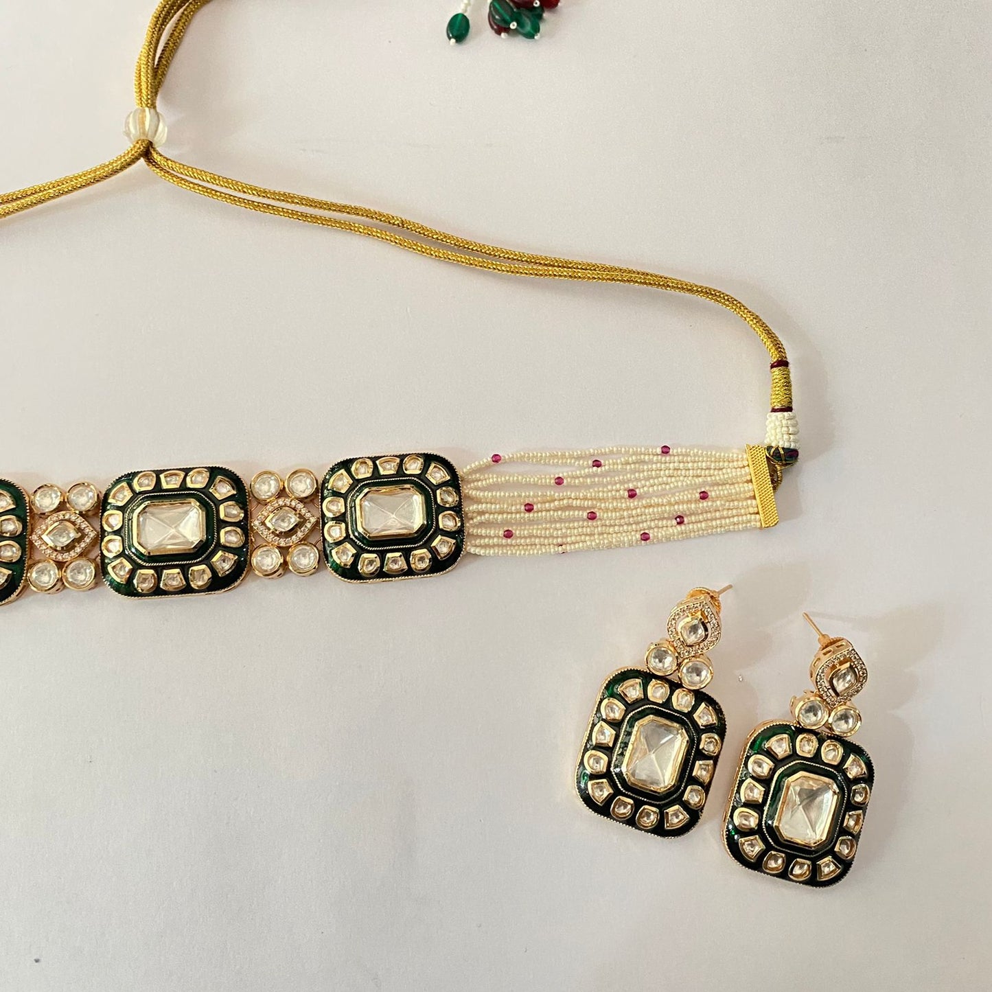 Polki Kundan White Beads Choker Set