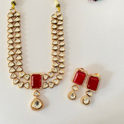 Ruby Kundan Double Line Necklace Set