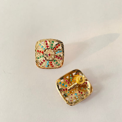 Multi Jadau Gold Plated Stud