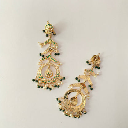 Green Long Jadau Earring