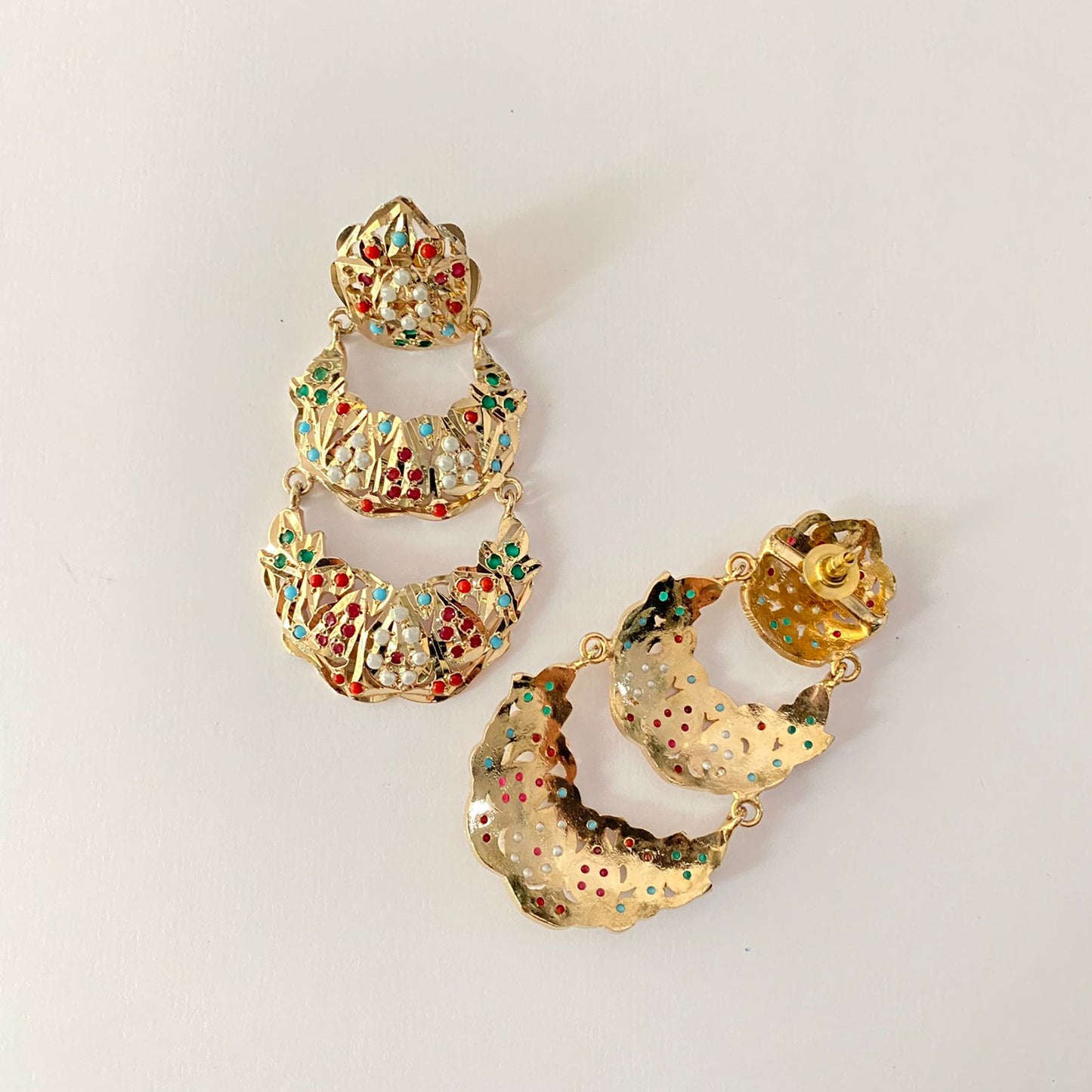 Gold Plated Multi Jadau Earring