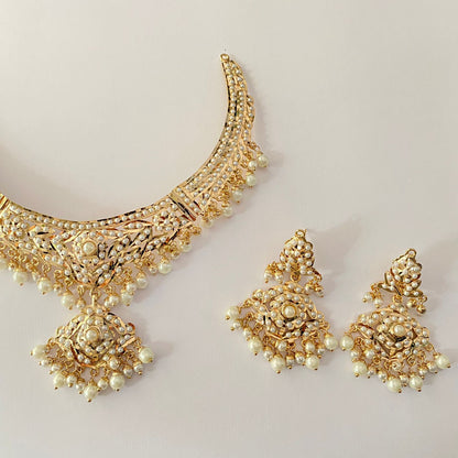 White Pearl Jadau Necklace Set