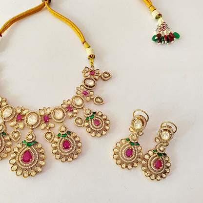 Moissanite Antique Gold Plated Ruby Necklace Set