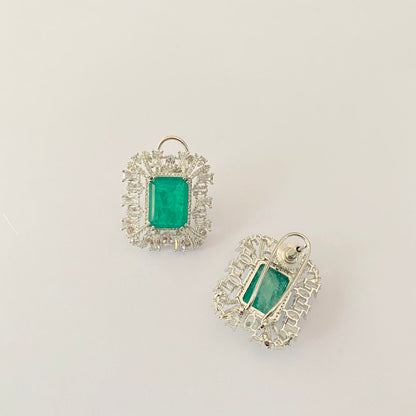 Silver Plated Green Stud With Back Clip