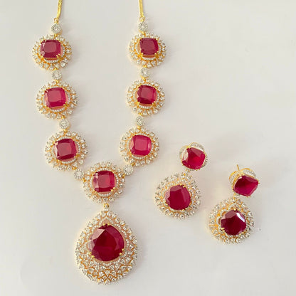 Gold Plated Ruby Diamond Necklace Set