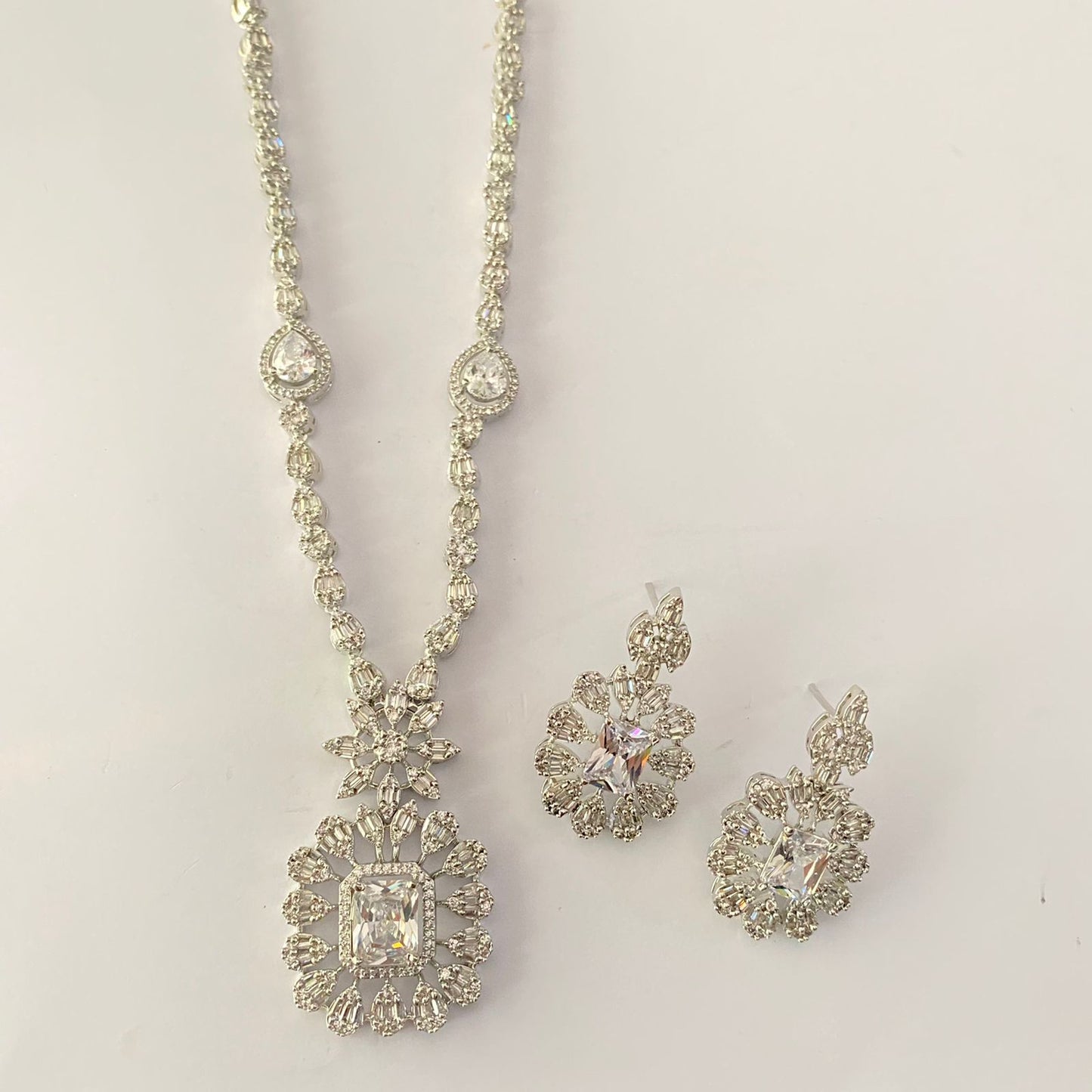Silver Plated Diamond Necklace Set