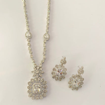 Silver Plated Diamond Necklace Set