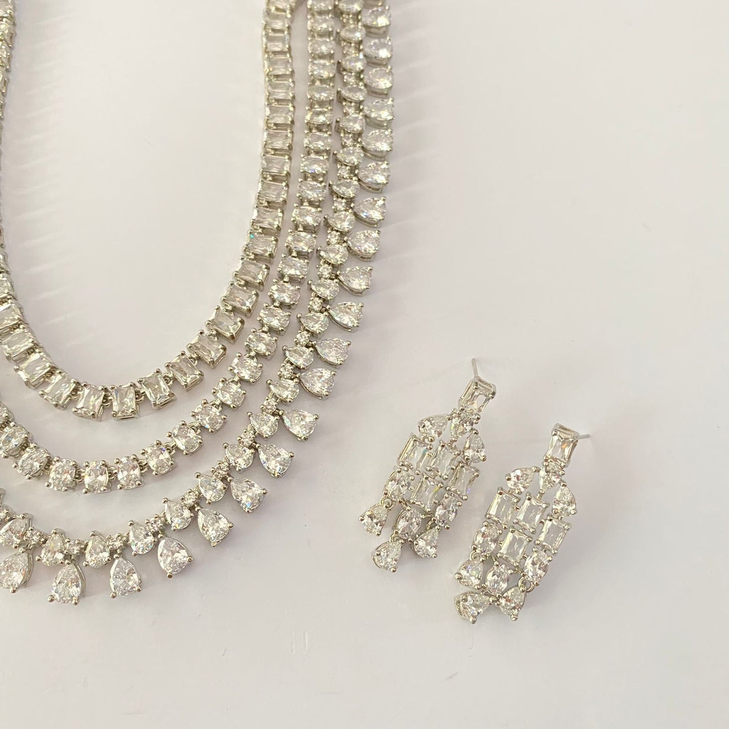 Three Line Diamond Necklace Set