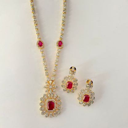 Gold Plated Ruby Diamond Necklace Set