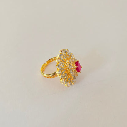 Gold Plated Diamond Ruby Stone Ring