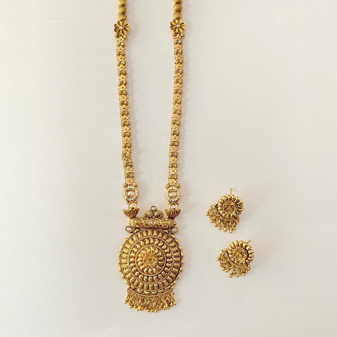 Antique Gold Plated Long Necklace Set