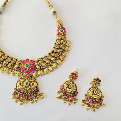 Antique Gold Plated Ruby Necklace Set