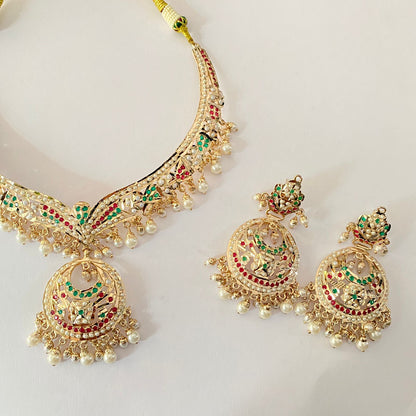 Ruby & Green Jadau Necklace Set