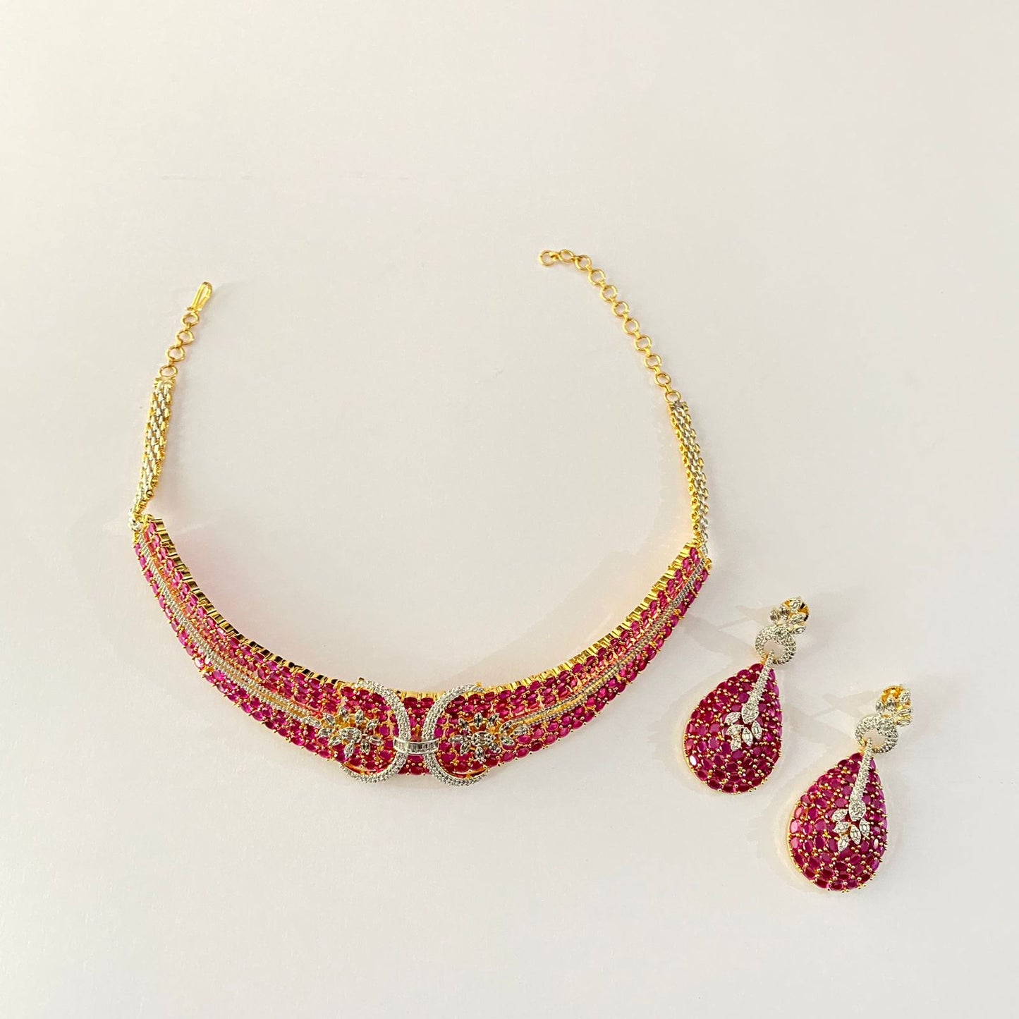 Gold Plated Ruby Diamond Necklace Set