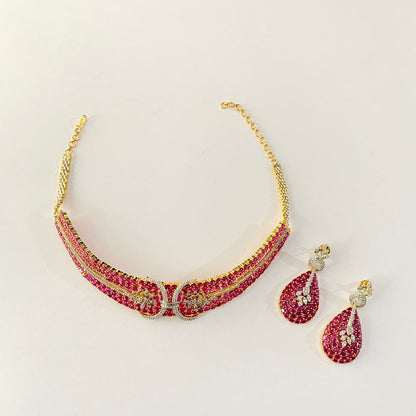 Gold Plated Ruby Diamond Necklace Set