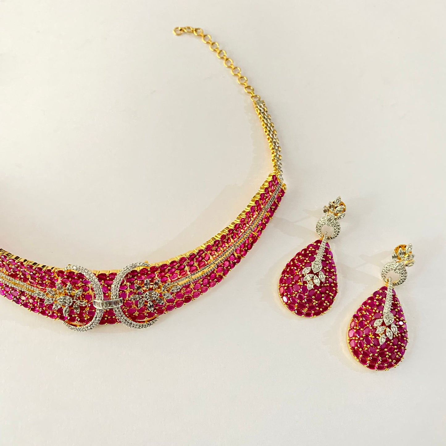 Gold Plated Ruby Diamond Necklace Set