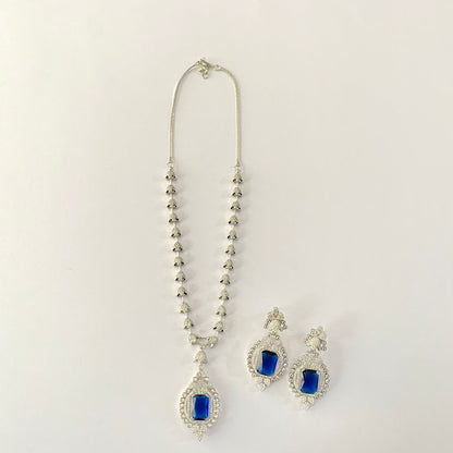 Silver Plated Blue Diamond Necklace Set