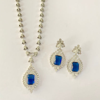 Silver Plated Blue Diamond Necklace Set