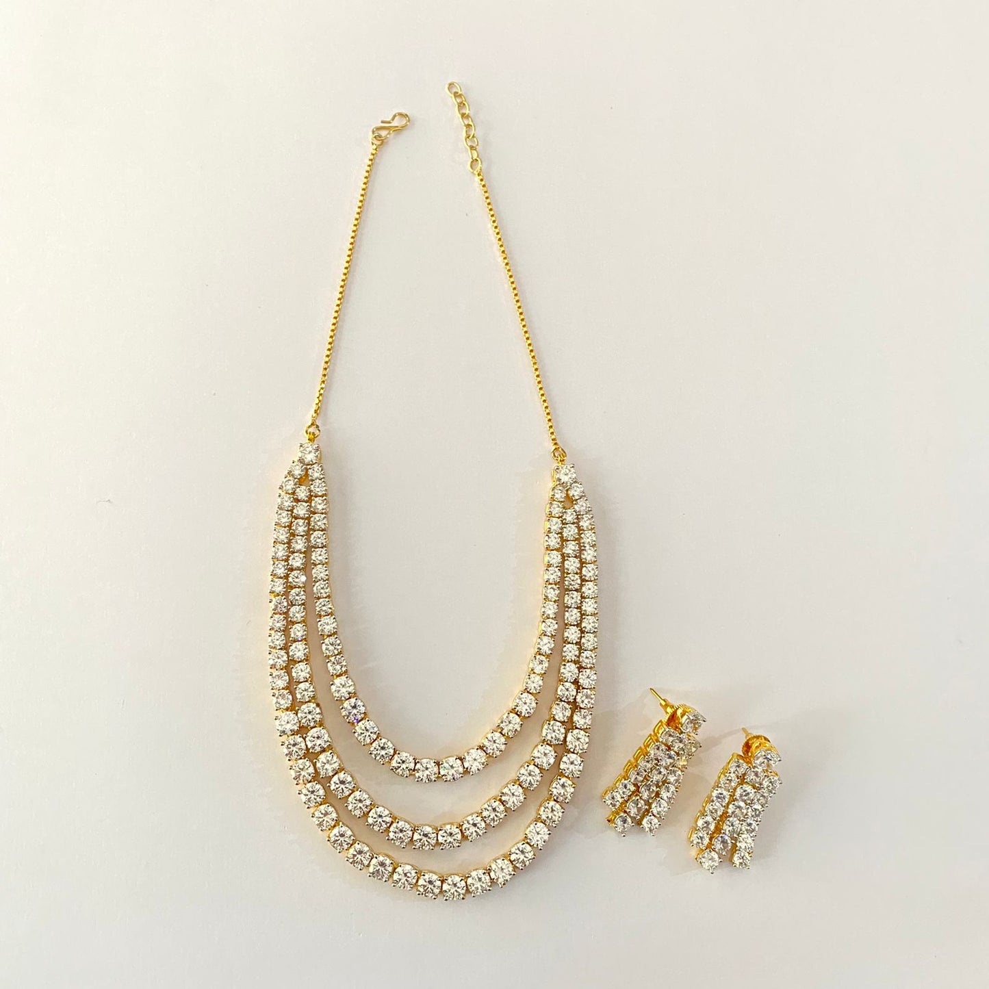 Three Line Diamond Gold Plated Necklace Set