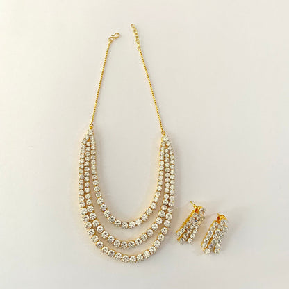 Three Line Diamond Gold Plated Necklace Set