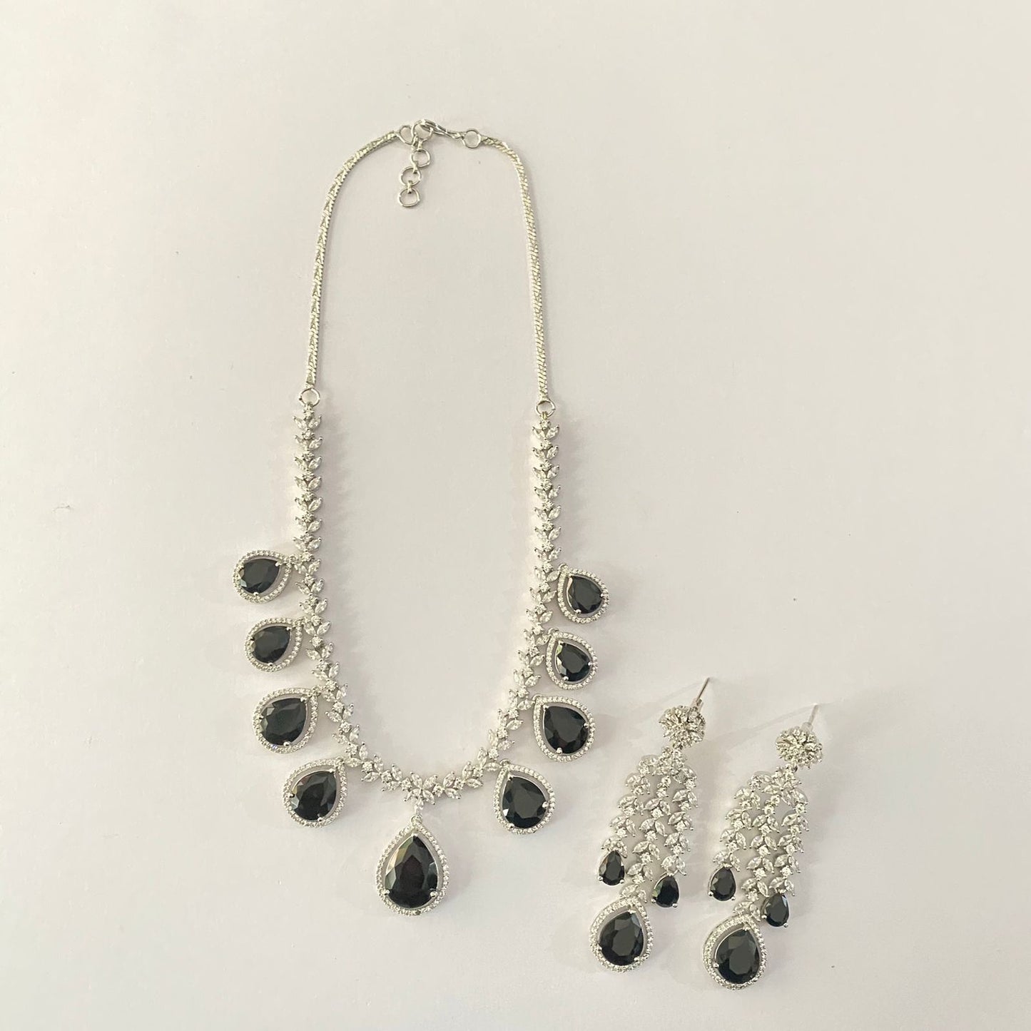 Silver Plated Black Diamond Necklace Set