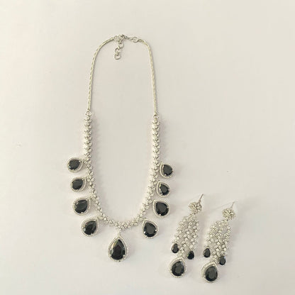 Silver Plated Black Diamond Necklace Set