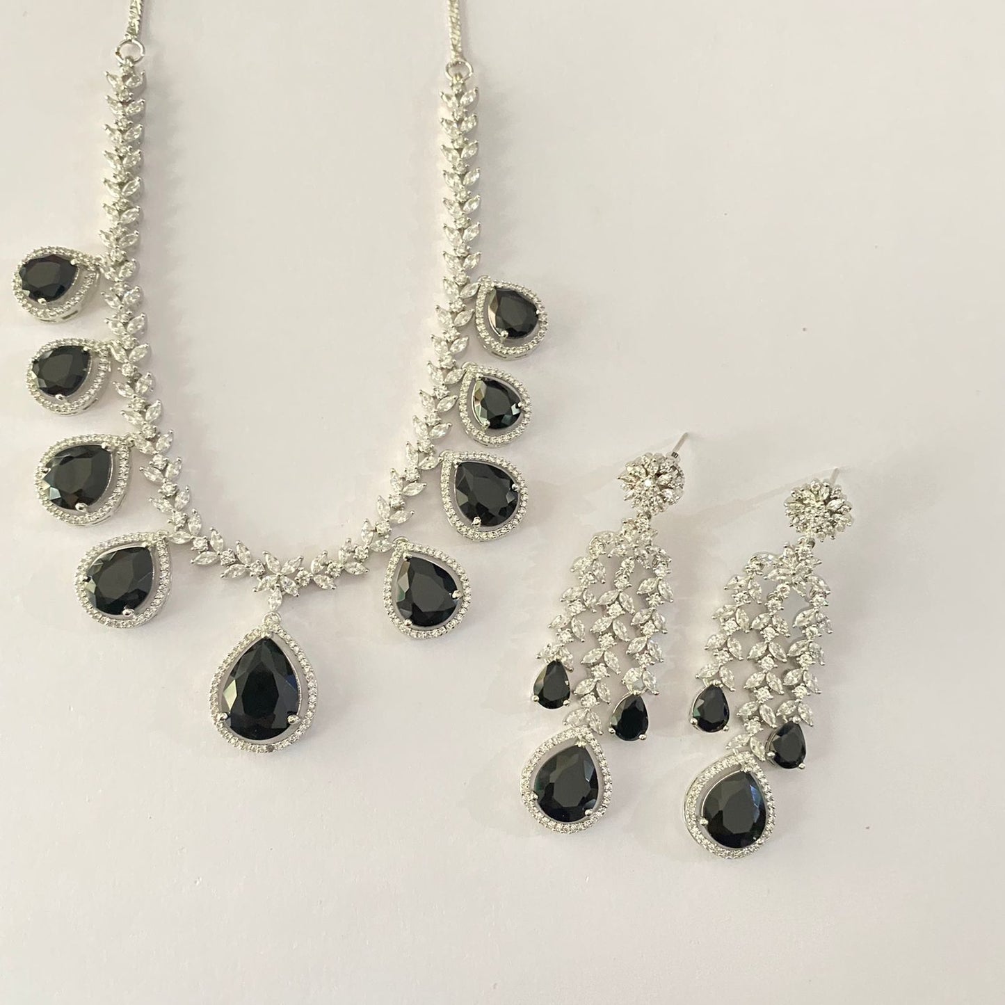 Silver Plated Black Diamond Necklace Set