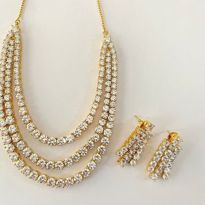Three Line Diamond Gold Plated Necklace Set