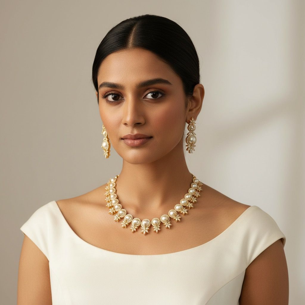 Gold plated diamond with pearl new Necklace set