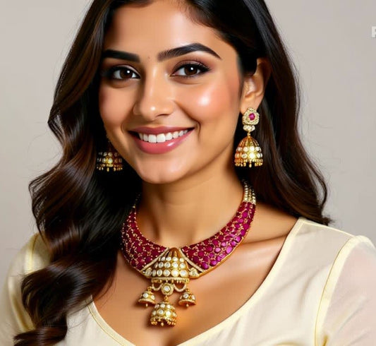 Polki  Pink Kundan  Drop Necklace Necklace set