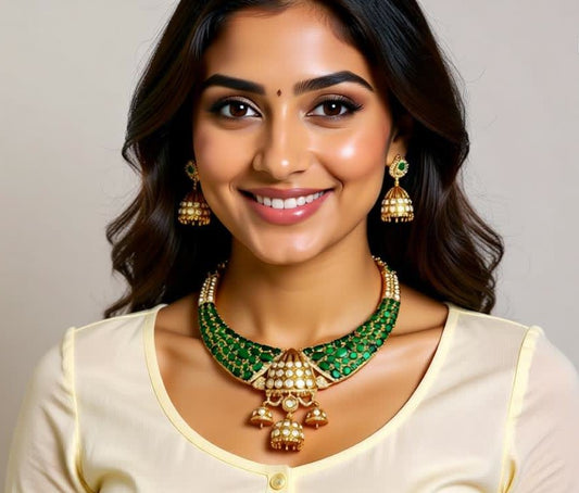 Polki  Emerald Kundan  Drop Necklace Necklace set
