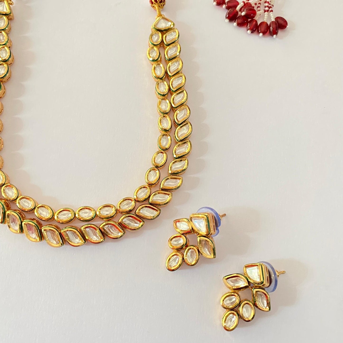 Gold Plated Double Line Kundan Necklace Set