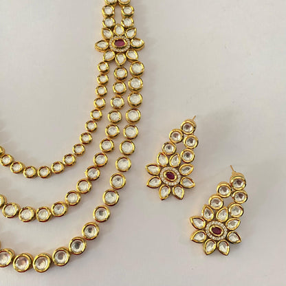 Classic Three Line Kundan Necklace Set