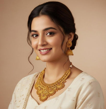 Antique Gold Plated Traditional Heavy Necklace Set