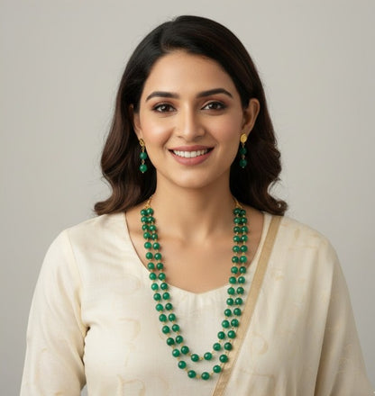 Emerald Double Layer Necklace Set