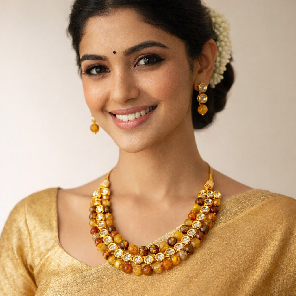 Oval Kundan Hand Made Latest Design Necklace For Women.