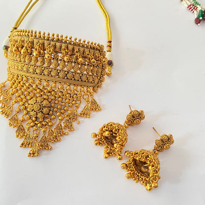 Gold Plated Traditional rajbadi style Choker Set