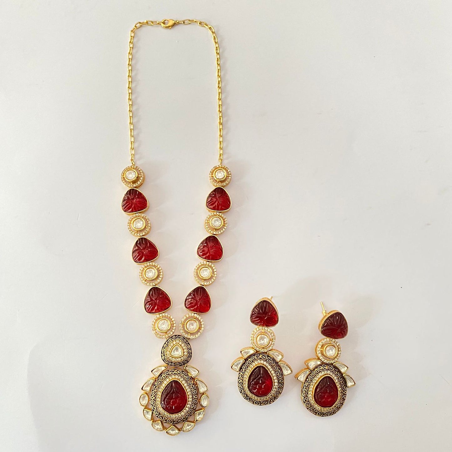 Ruby Gold Plated Sabyasachi Necklace Set