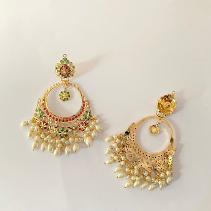 White Ruby & Green Jadau Chand Bali