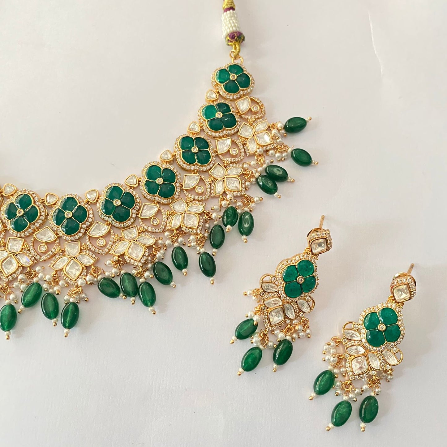 Green Kundan Moissanite Necklace Set