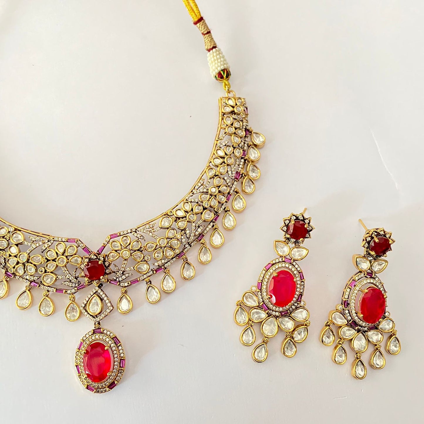 Ruby Moissanite Antique Necklace Set