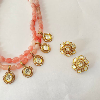 Rose Quartz Stone Polki Necklace