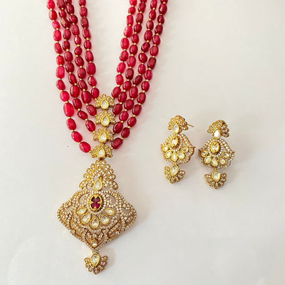 Moissanite Kundan long Ruby Necklace Set