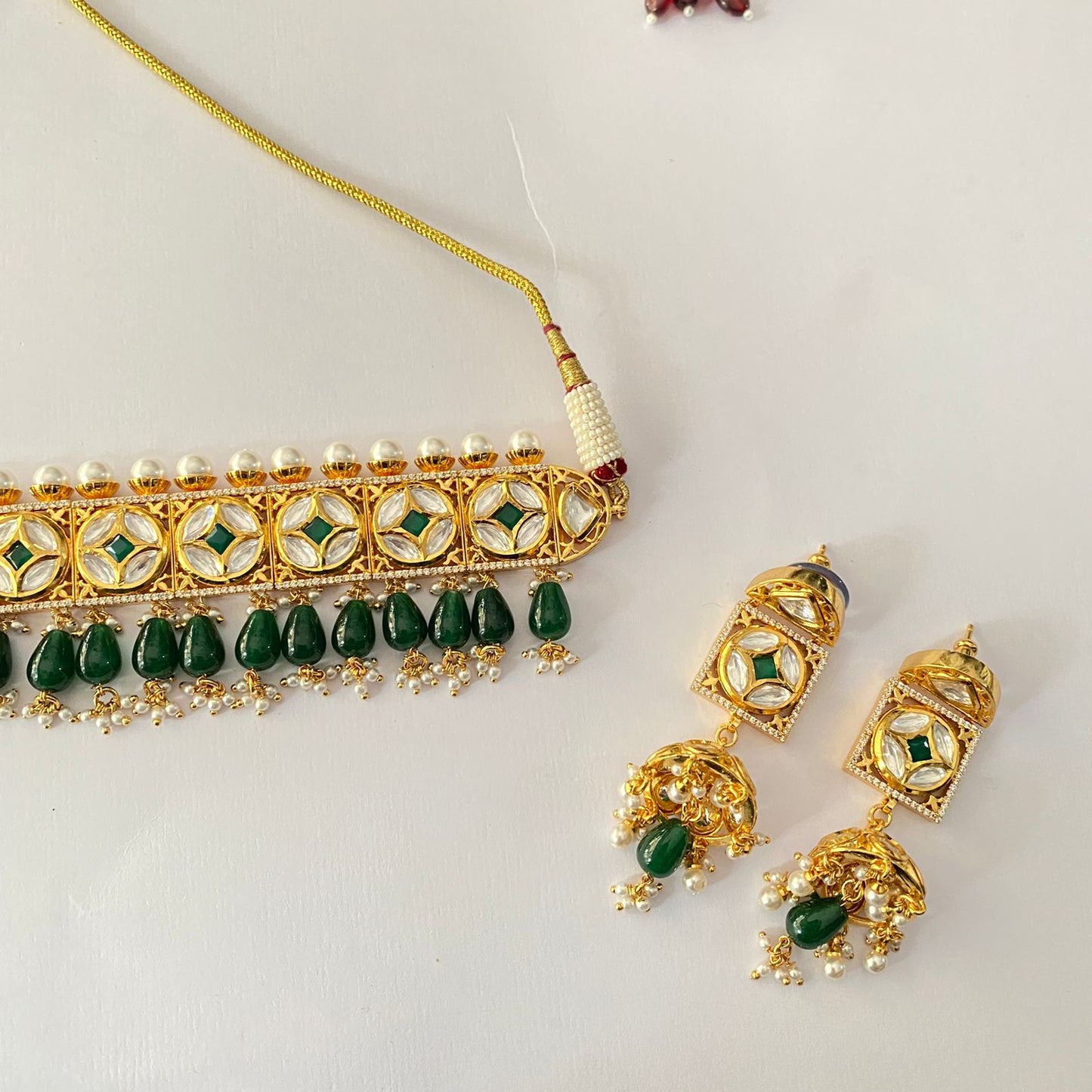 Gold Plated Real Look Kundan Green Choker Set